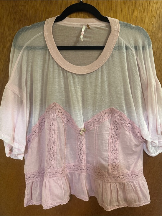Free People Tops - Free People Pale Pink Sheer Lace Peplum Blouse